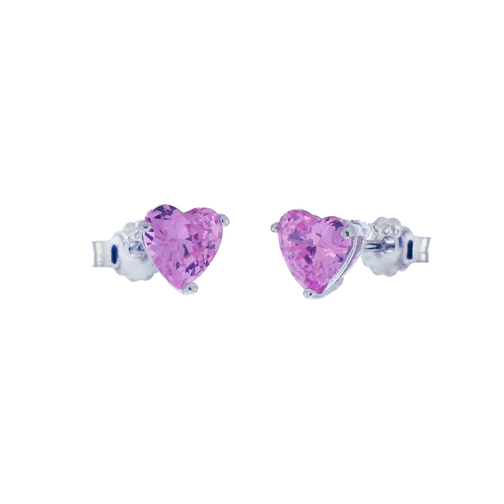 Wholesale Sterling Silver Heart Pink CZ Casting Stud Earrings